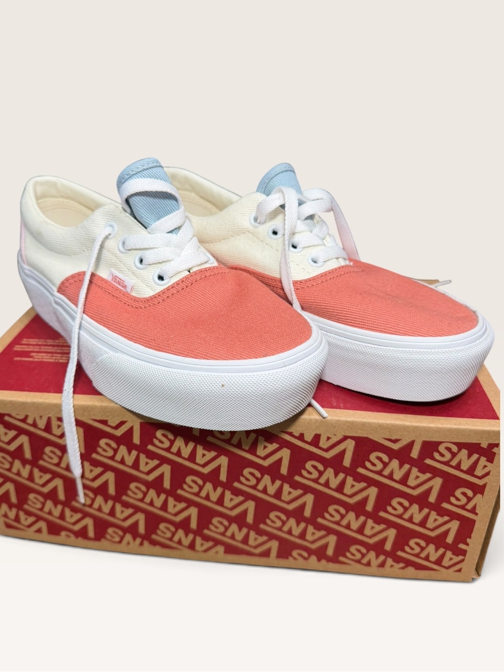 Vans Women’s Coral & Cream Colorblock Canvas Low-Top Sneakers